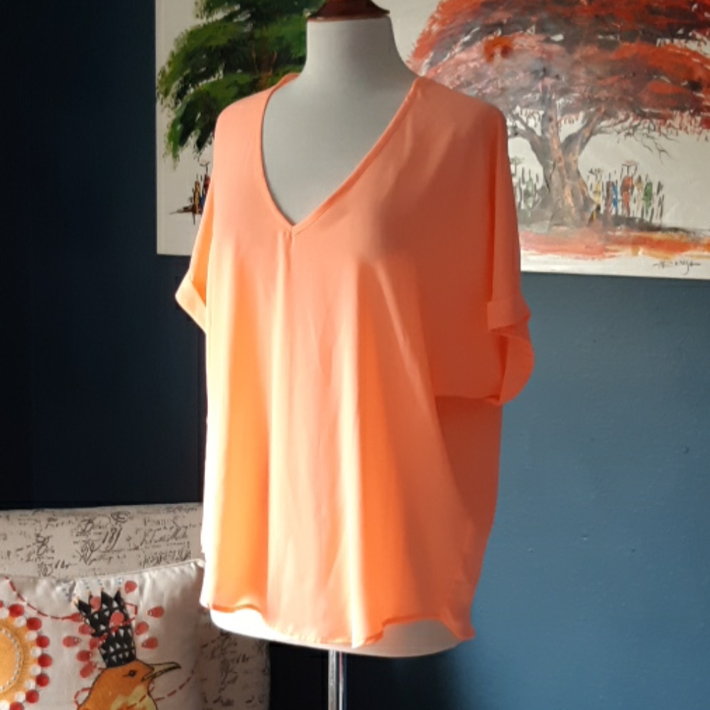 Lush Orange Short Sleeved Flowy Blouse